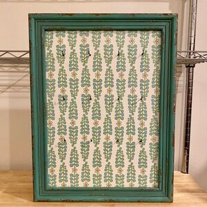 Francesca’s Teal Wood Frame with Floral Leaf Pattern and jewelry hooks.